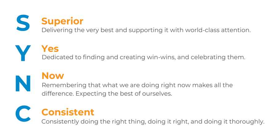 Core Values Superior Delivering the very best and supporting it with world-class attention. Yes! Dedicated to finding and creating win-wins, and celebrating them. Now Remembering that what we are 